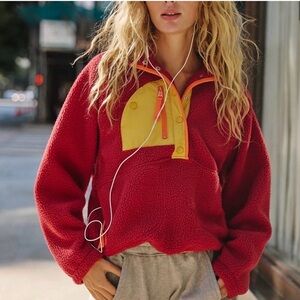 FP Movement Hit The Slopes Fleece Pullover in Crimson Colorblock Combo